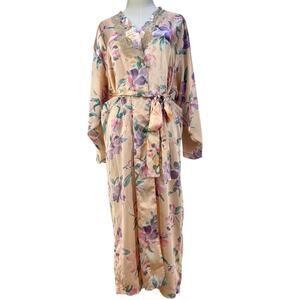 Victoria's Secret Long Printed Floral Pastel Pink Robe Vintage Gold Label